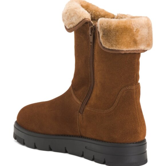 NEW NICO NERINI Suede Faux Shearling Lined Boots With Foldable Ice Cleats 364mn - Picture 2 of 6